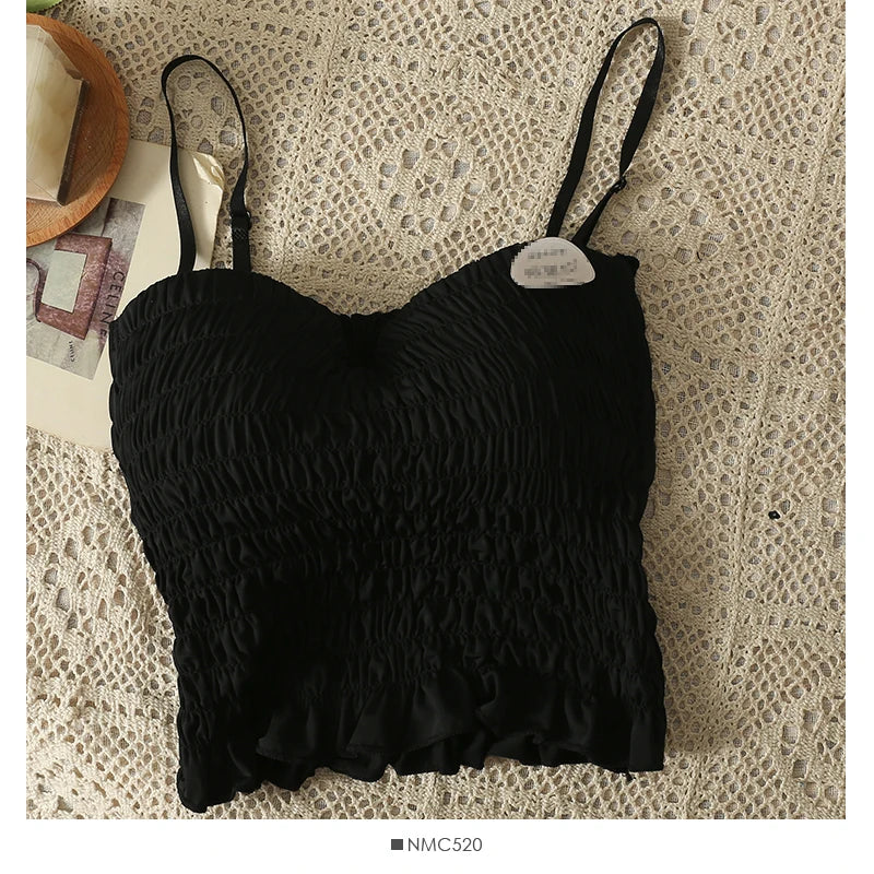 Women's pleated cami crop top with built-in bra — view 7 of 20
