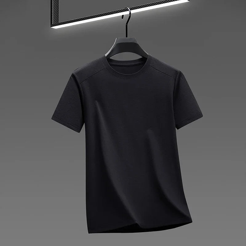 Men's Melange Crew-Neck Tee - Perforated Mesh, Breathable Slim Fit
