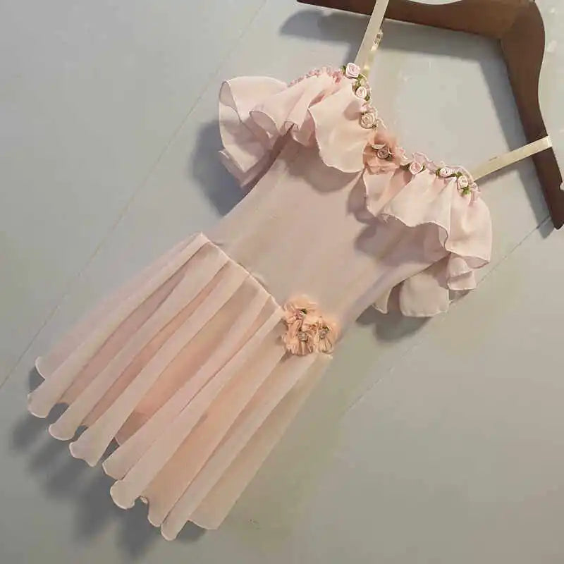 Girls pink chiffon long-skirt ballet dress