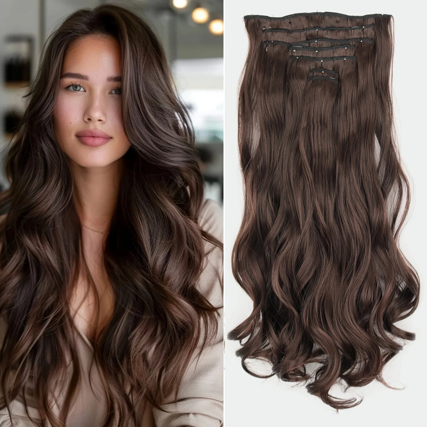 7Pcs/Set 16 Clips Hair Extension Black Long Straight Natural Hair Ombre Hairpiece Heat Resistant Fiber for Women Hairstyle