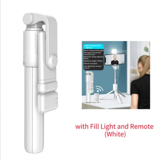 Wireless Selfie Stick with Tripod Stand and Light, Bluetooth Remote, Extendable for iPhone, Mobile Phone, TikTok Live Streaming