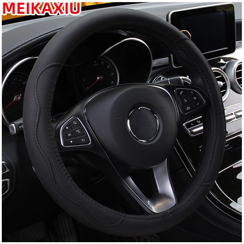 PU fiber leather embossed car has an inner ring steering wheel cover suitable for 14.5 - 15 inch round car decorations.