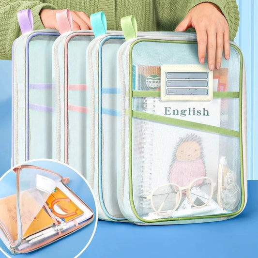 A4 Stationery Storage Bag Double-layer Mesh Zipper Bag Large Capacity Organizer Folders School Office Supplies Stationary Bag