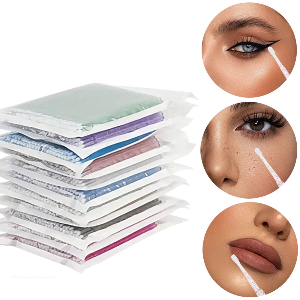 MMAlto 100pcs Eyelash Cleaning Microbrushes – Micro Cotton Swab Makeup Remover & Lash Extension Cleaning Tool | 14 Colors