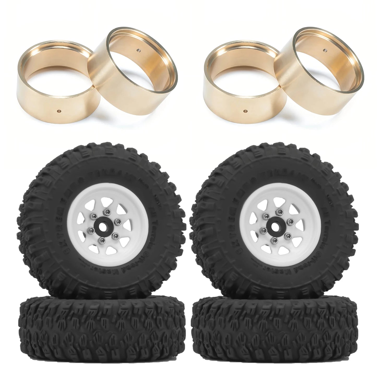 RCXAZ 1.0" Beadlock Wheel Rims 52*19mm Tires Set for 1/18 1/24 RC Crawler Car Axial SCX24 FMS FCX24 TRX4M (W1004-T1014)