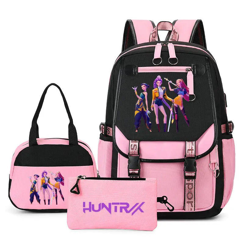 Mochilas Set KPop Demon Hunters Capacity Student SchoolBag For Teenager With Lunch Bags Backpack For Women Boys Girls Daily Use