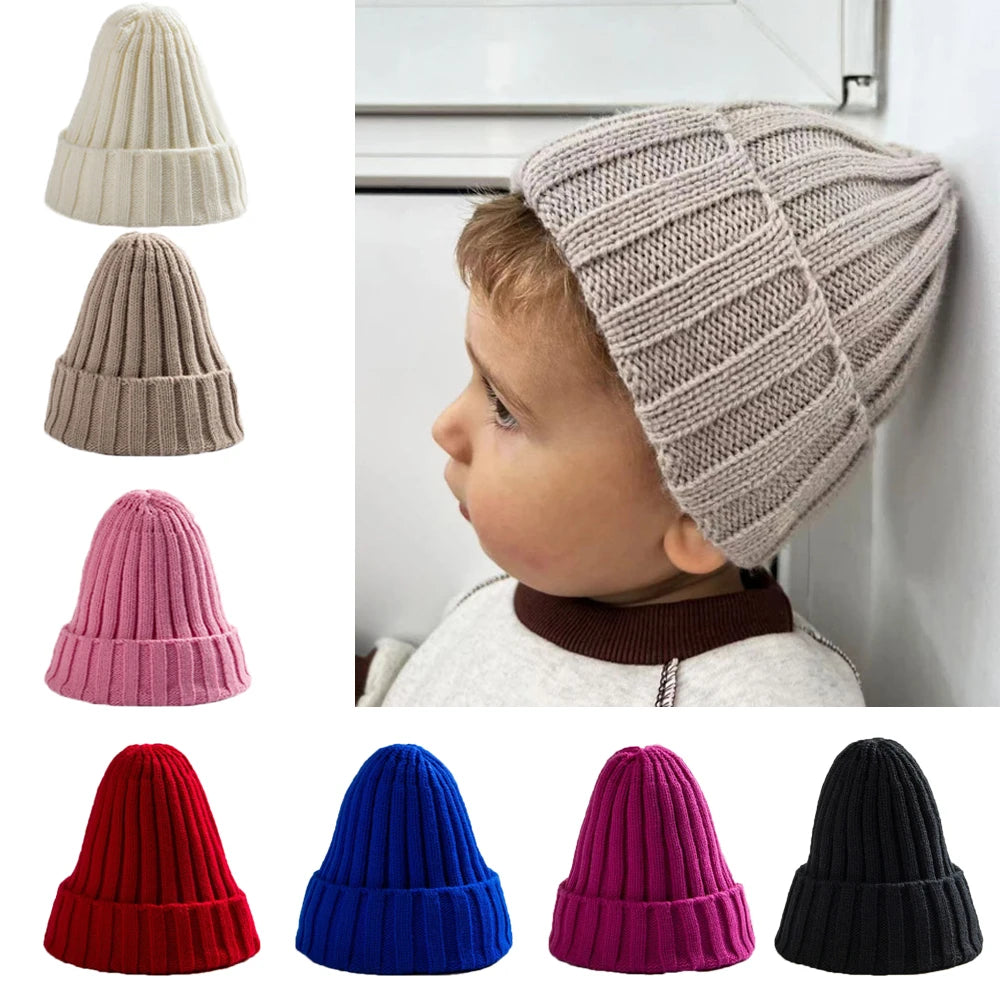 Kids Crochet Knit Bonnet Beanie - Solid Winter Hat 1-6 Years