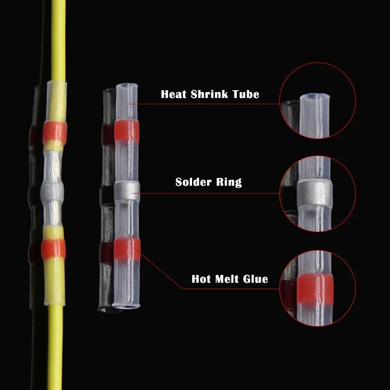 10 ~ 500pcs Solder Seal  Wire Connectors Kit Heat Shrink Butt Crimp Terminals Waterproof Electrical Cable Splice Connector