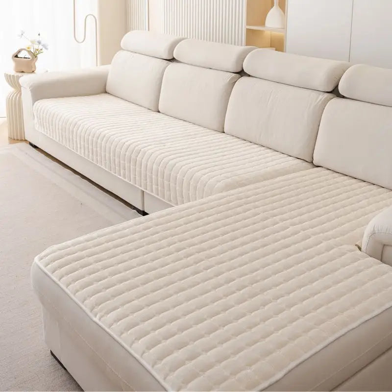 Plush Plaid Sofa Cover - Non-Slip Thick Velvet Couch Cushion Towel - photo 4