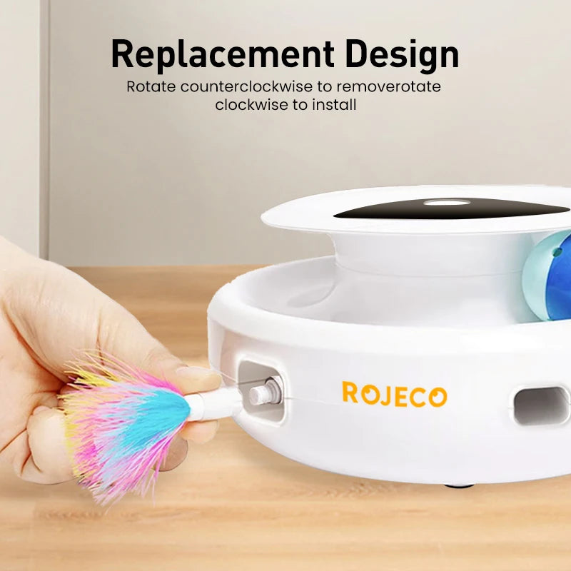 ROJECO 2-in-1 Smart Cat Toy – Automatic Feather & Fun Ball Interactive Toy Set | 5 Modes Electronic Pet Toy