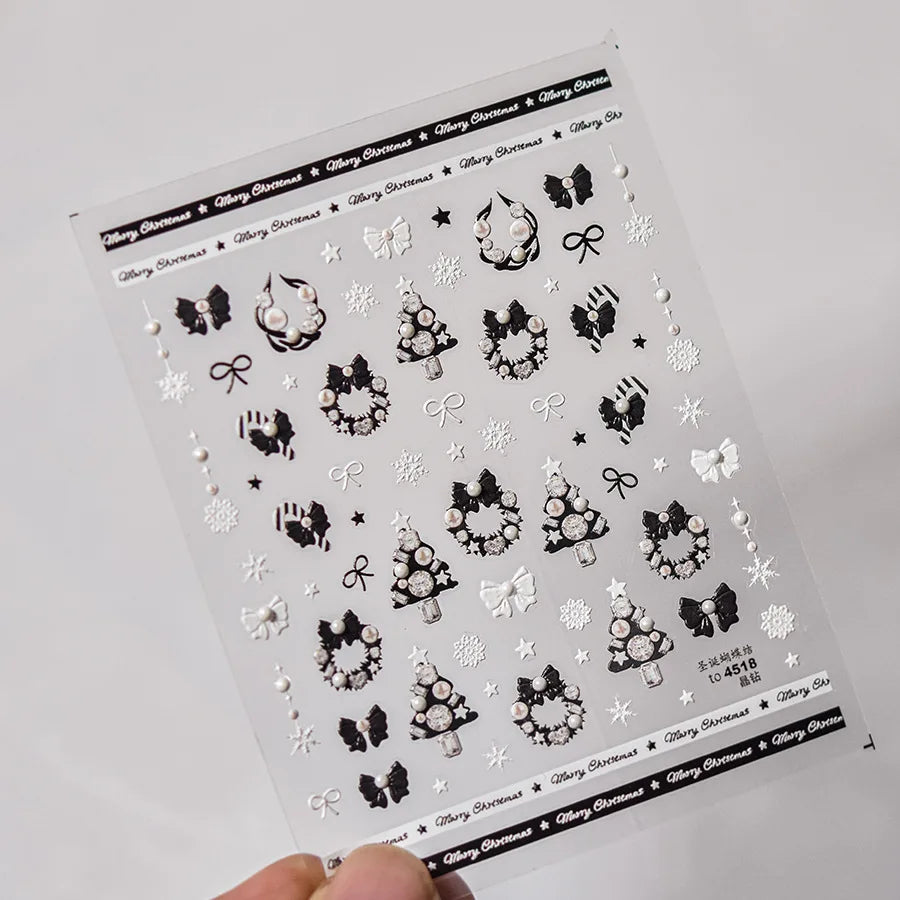5D Embossed Mini Snowman Snow Nail Decorations Stickers Self Adhesive Nail Stickers Winter Christmas Nail Art Accessories Decals