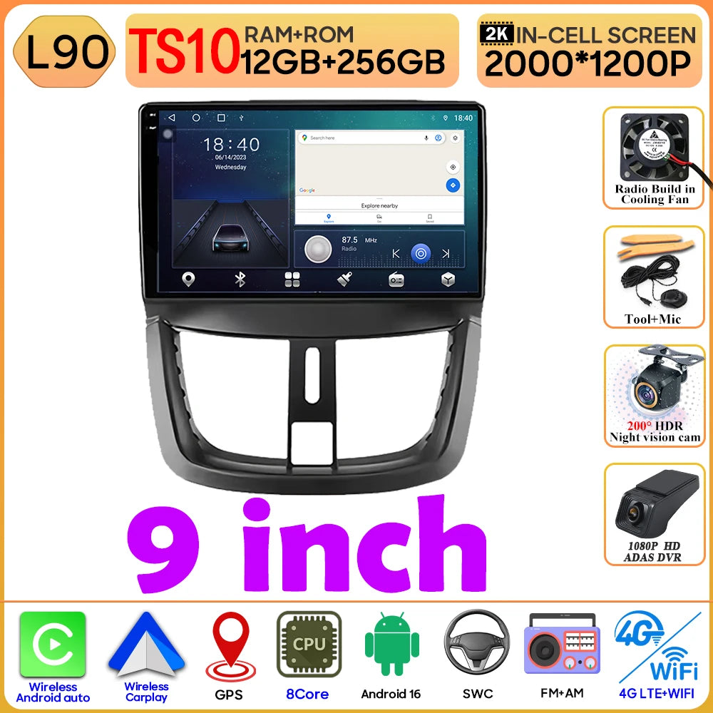 Car Radio Android 16 For Peugeot 207 207CC 2006 - 2015 Carplay Video GPS Navigation Multimedia Player DVD No 2din 4G Wifi BT RDS