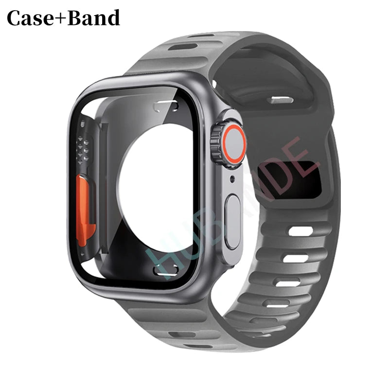 Silicone strap For Apple Watch 44mm 45mm 41mm 40mm Bracelet+Screen protectores Change to Ultra For iWatch Series 9 8 7 SE 6 5 3