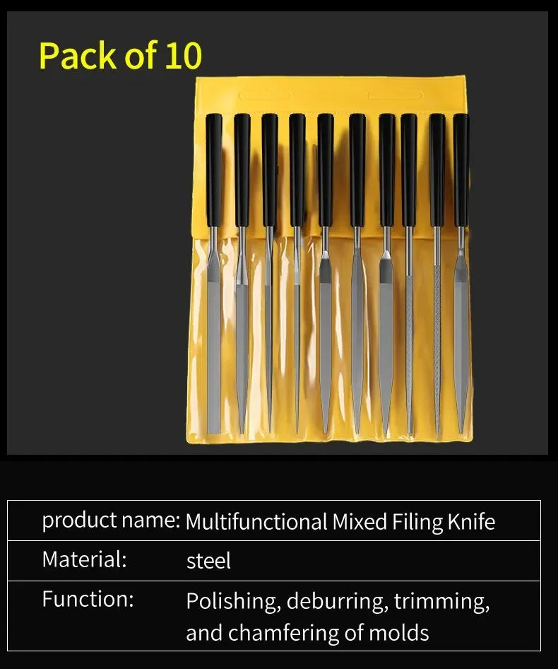 10 Pieces of Mixed Small File Set Plastic Handle Shaping Triangular Polishing Metal Steel File Flat File Hand Tools Files Set