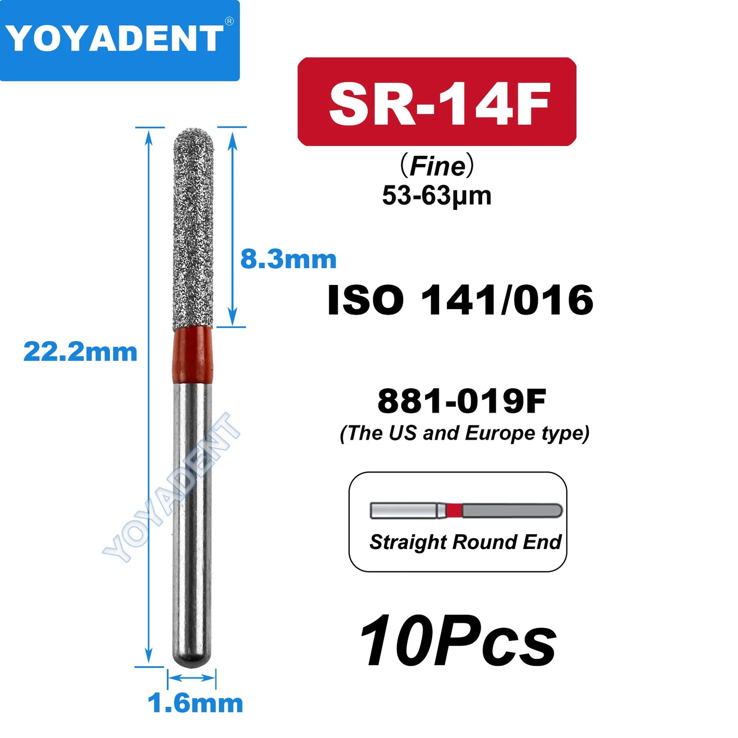 FG Fine Dental Burs Diamond Burs High Speed Turbines Drills Dental Lab Polishing Tools TR/TC/TF/FO/BR/SR/Type 1.6mm 10pcs/Pack