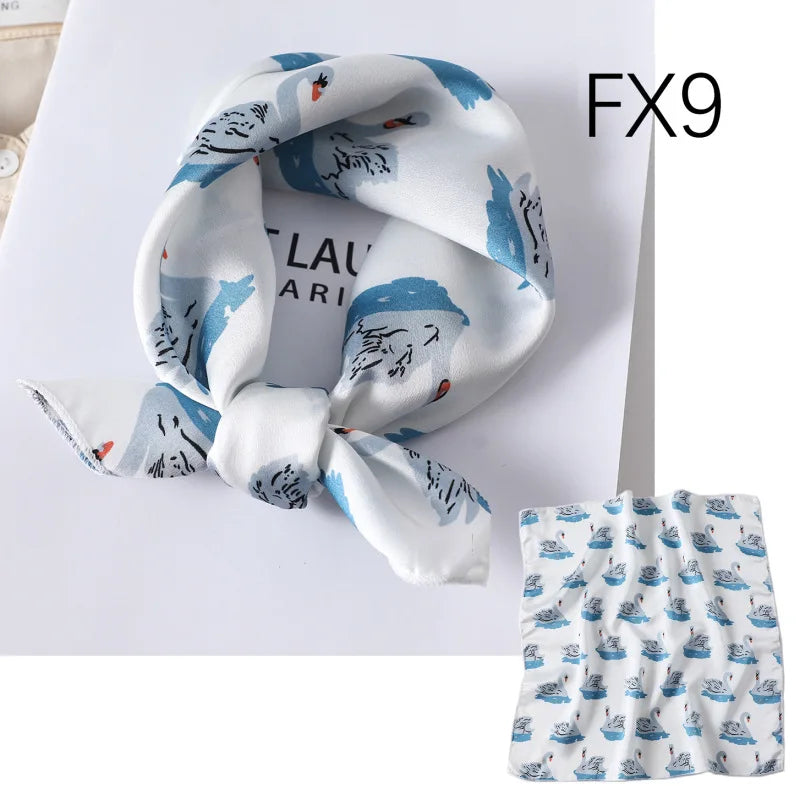 Women's Small Square Neckerchief - 50cm Retro Print Hair Scarf - photo 12