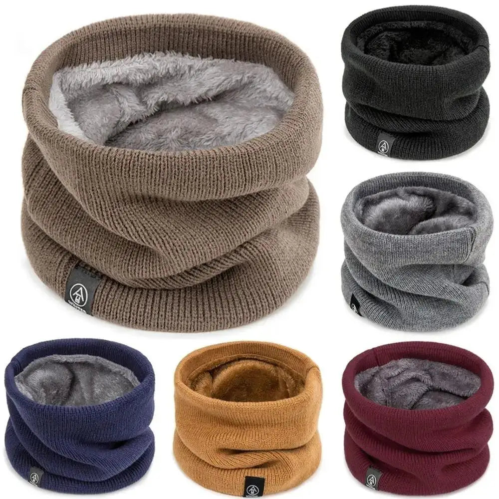 Women's plain knit neck warmer, fleece-lined winter snood