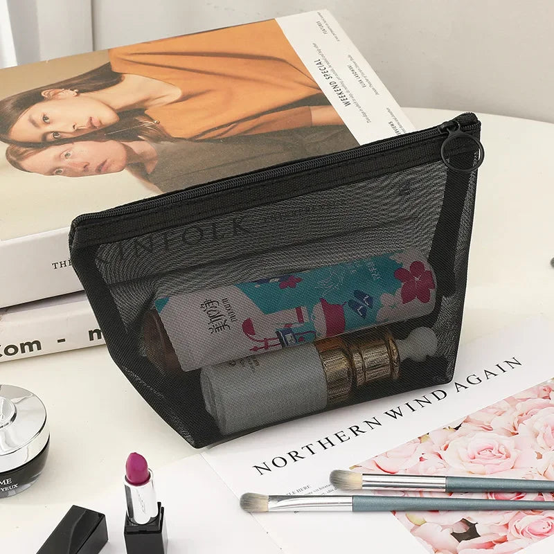 12-1PCS Clear Mesh Storage Bag Small Large Black Cosmetic Bag Portable Travel Toiletry Container Pouches Bags Bathroom Organizer