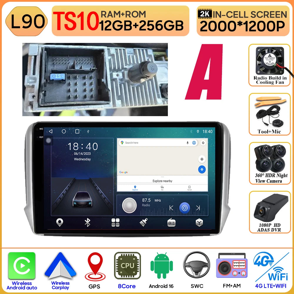 Android 16 GPS Navigation For Peugeot 2008 208 Series 2012 - 2018 Carplay Car Radio Multimedia Player Stereo Video BT 2k Screen