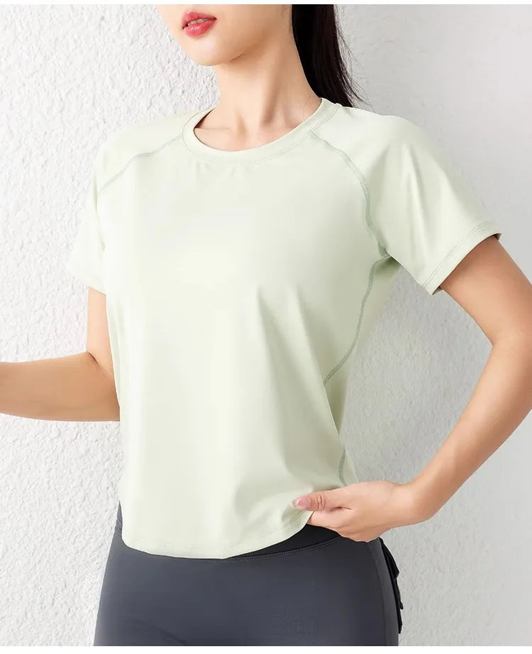 Women's Sport Short Sleeve T-Shirt Summer New Loose Quick Dry Breathable Mesh Yoga Fitness Top OutdoorWear ﻿
