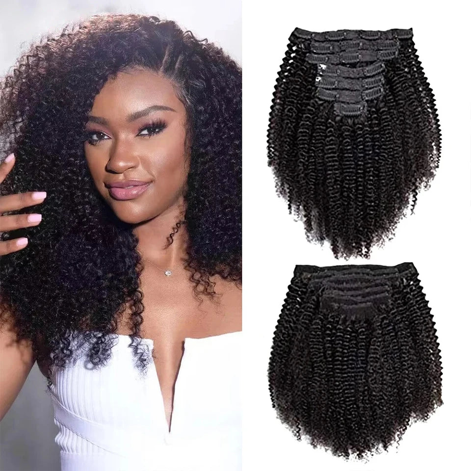 Afro Kinky Curly Clip in Hair Extensions Real Human Hair for Women Brazilian Kinky Curly Human Hair Clip in Extensions 8Pcs 120G