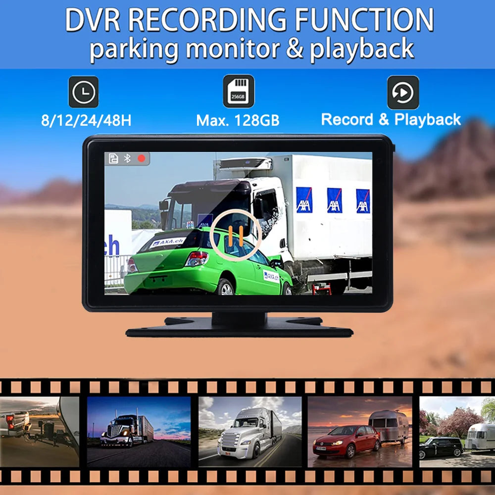7 inch Truck DVR System BSD Sound and Light Alarm 2CH 1080P Night Camera Touch Screen MP5 BT AHD Monitor 24H Parking Recorder