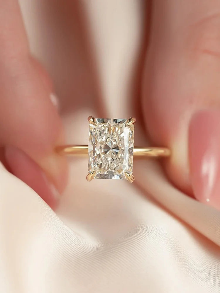 925 Sterling Silver Rectangle-Cut Zircon Ring for Women