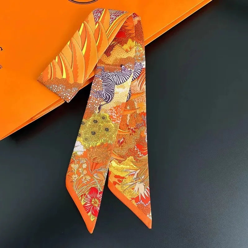 Women's Long Skinny Ribbon Scarf - Printed Hair Tie & Bag Band - photo 20
