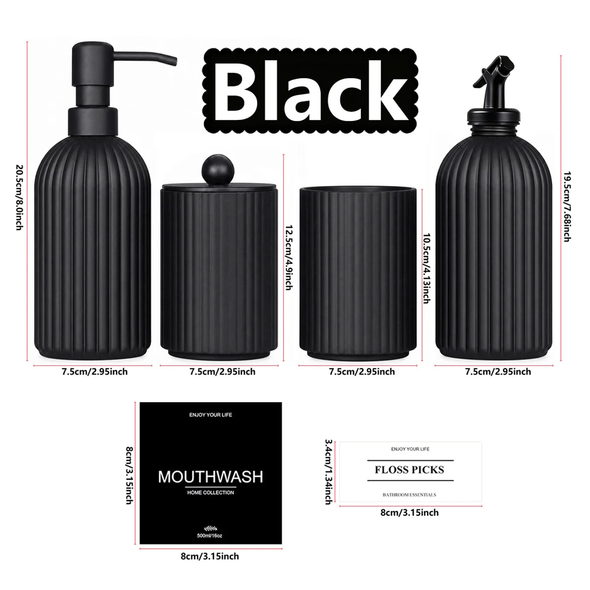Bathroom Vanity Accessories Set, Reusable Soap Bottle, Storage Jar, Toothpaste Cup and Mouthwash Dispenser for Housewarming Gift