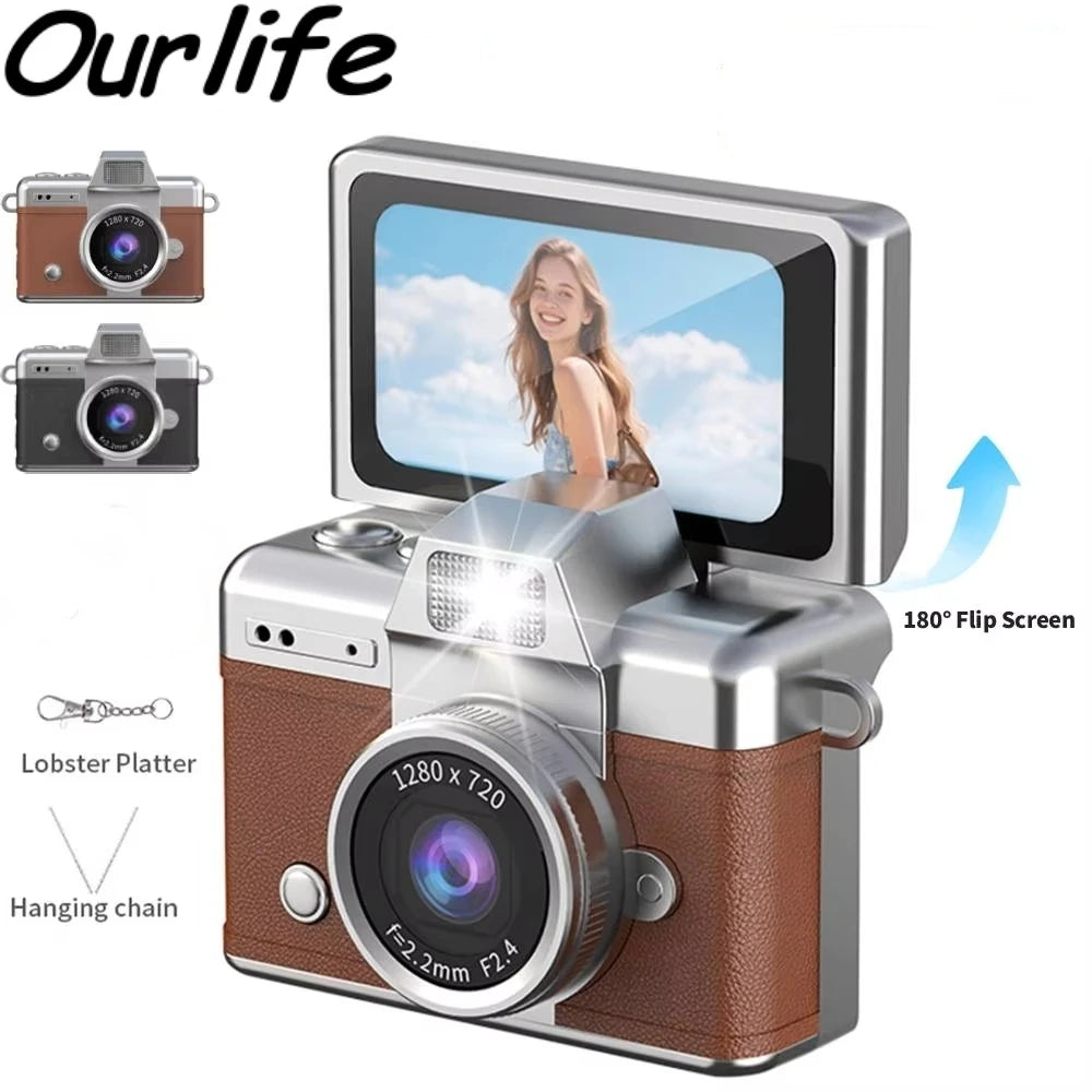 Ourlife Retro CCD Keychain Camera — Flip Screen Mini Camcorder