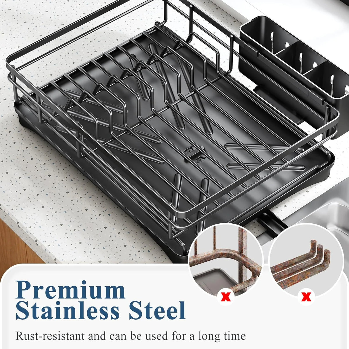 Large Dish Drying Rack with Drainboard & 3-Slot Utensil Holder - photo 6