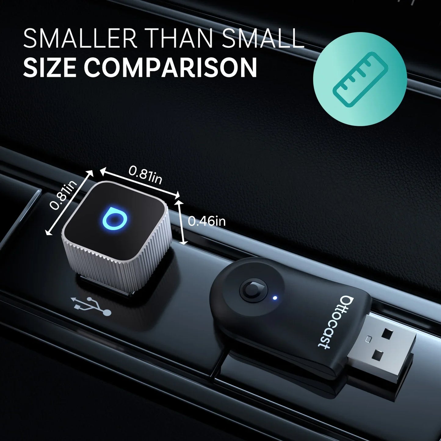 OTTOCAST Mini Slim Cube Wireless CarPlay Android Auto Adapter 2 in 1 USB AI Car Accessories for VW Haval Audi Kia Porsche Lexus