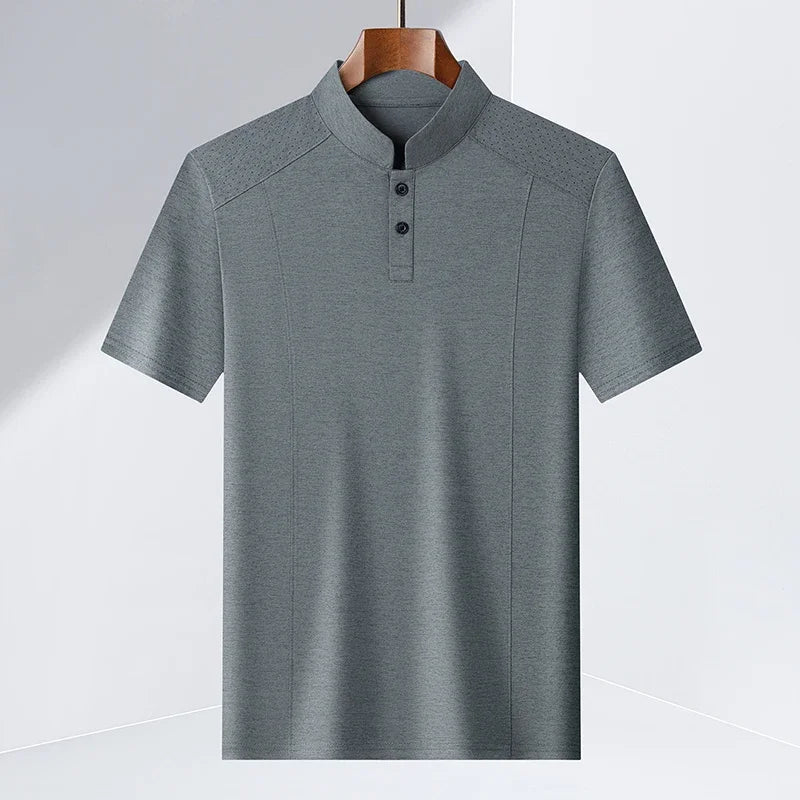 Men's Split-Neck Tee - Vented Perforated Fabric, Breathable Slim