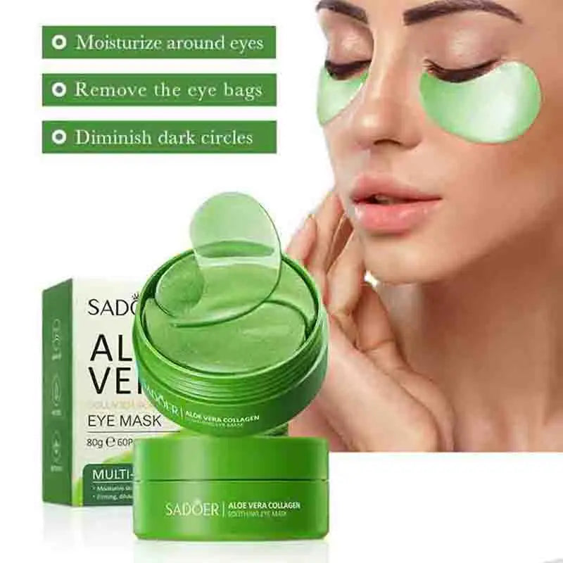 SADOER 60pcs Aloe Vera & Collagen Eye Masks – Anti Dark Circles, Eye Bags & Puffiness | Hydrating & Firming Under-Eye Patches for Women