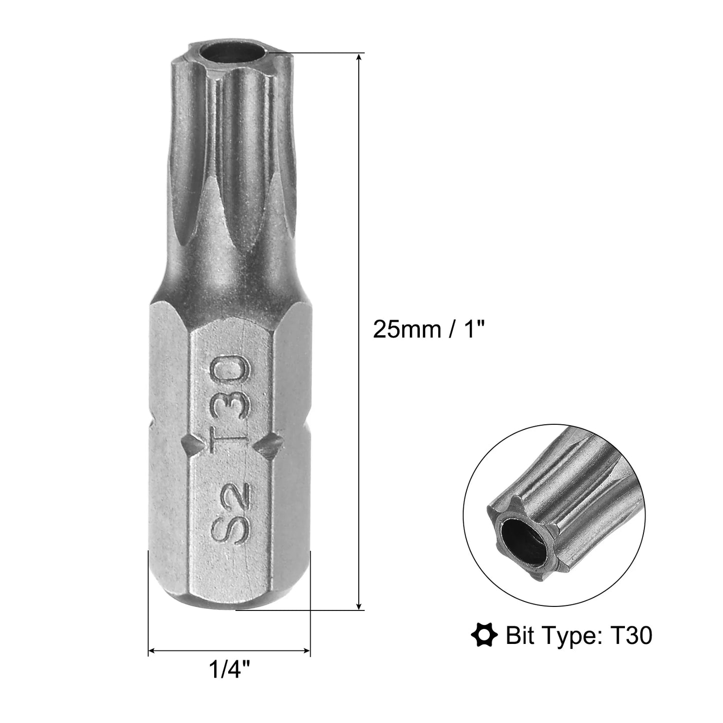 Torx Screwdriver Bits T5 T6 T8 T9 T10 T20 T25 T27 T30 T40 S2 Alloy Steel 1/4 Inch Hex Shank 25mm Magnetic Screw Driver Bit