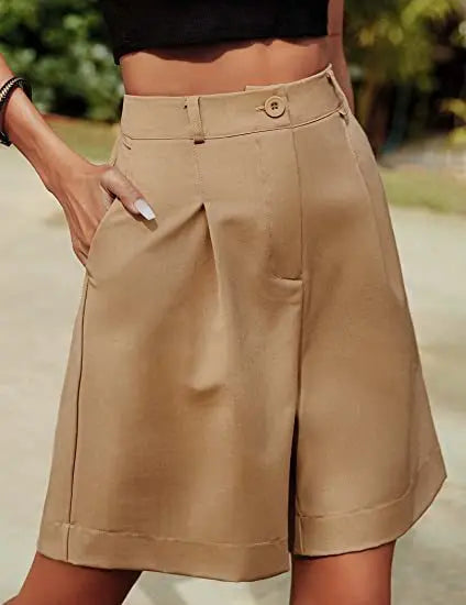 Women's High-Waist Wide-Leg Casual Shorts – Loose Slimming Straight Breathable Street Trend Five-Point Pants