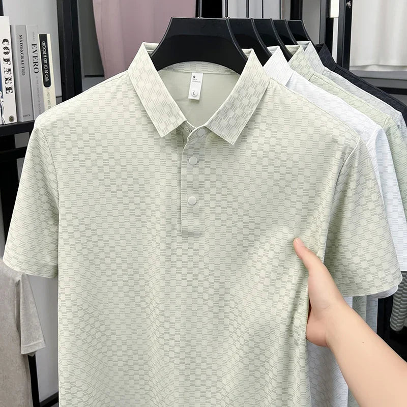 Men's Micro-Check Jacquard Polo - Quick-Dry Lightweight Knit