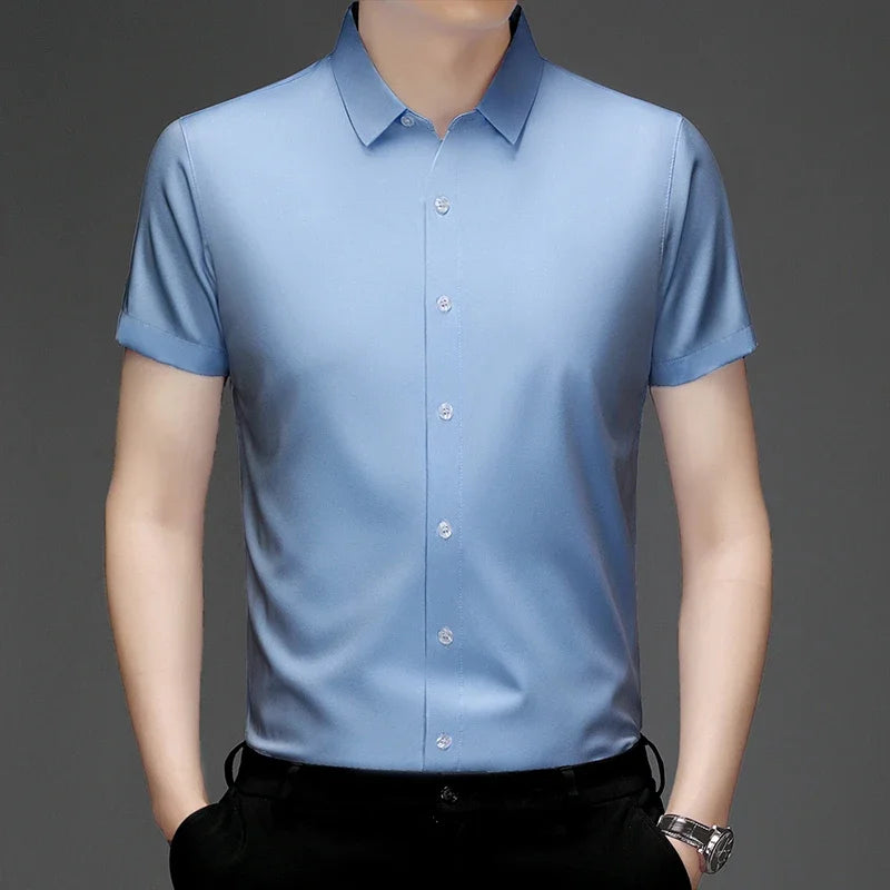 Men's Solid Short-Sleeve Shirt - Wrinkle-Free, Versatile All-Season