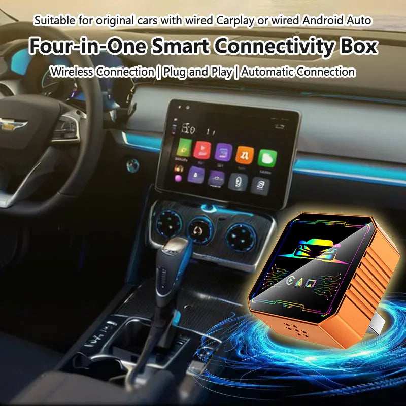 Lenovo 4-in-1 Wireless CarPlay Android Auto Adapter with Screen Mirroring ios CarPlay/Android Auto Wired & Wireless for Car