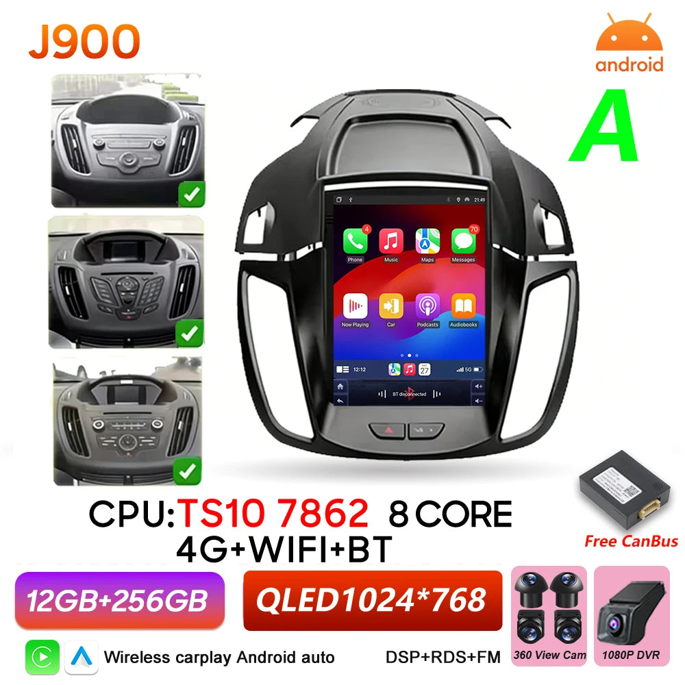 Car Stereo with Apple CarPlay & Android Auto, Compatible with Ford C-MAX, Kuga 2 & Escape 3