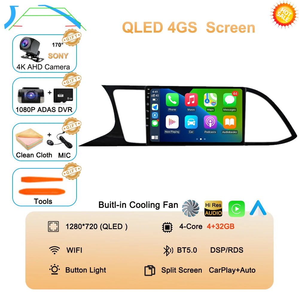 Android Car Stereo for Seat Leon 3 MK3 (2012–2020) — CarPlay, Android Auto, GPS, 4G, 360° Camera Ready
