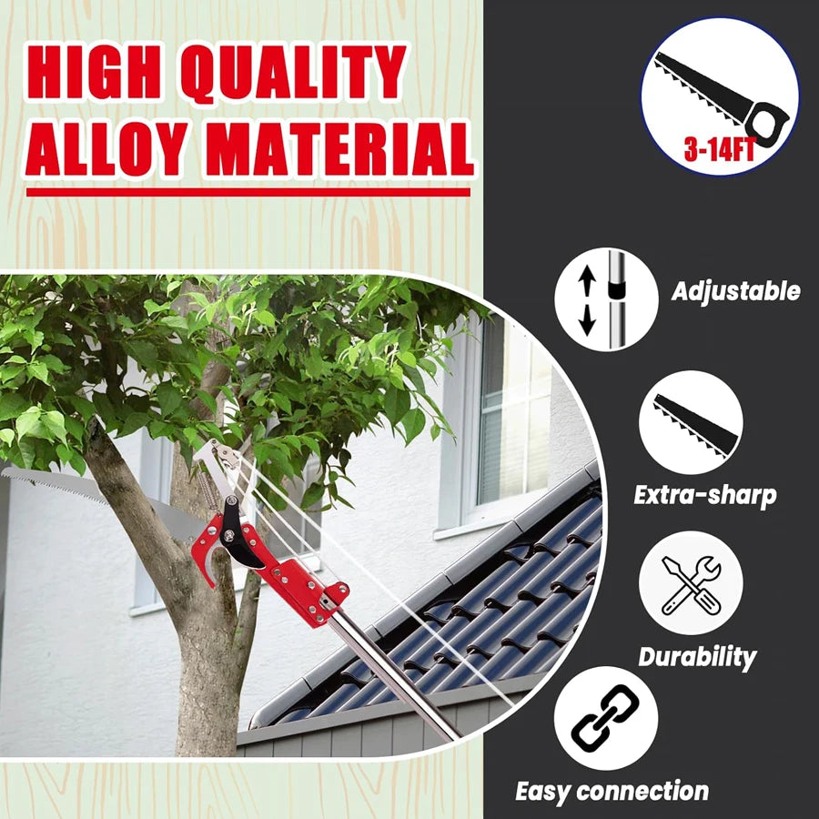 MMAlto High Altitude Bypass Pruning Shear – Telescopic Pole Pruner with Saw & Hedge Clipper | 65Mn Steel | Anti-Slip Ergonomic Handle