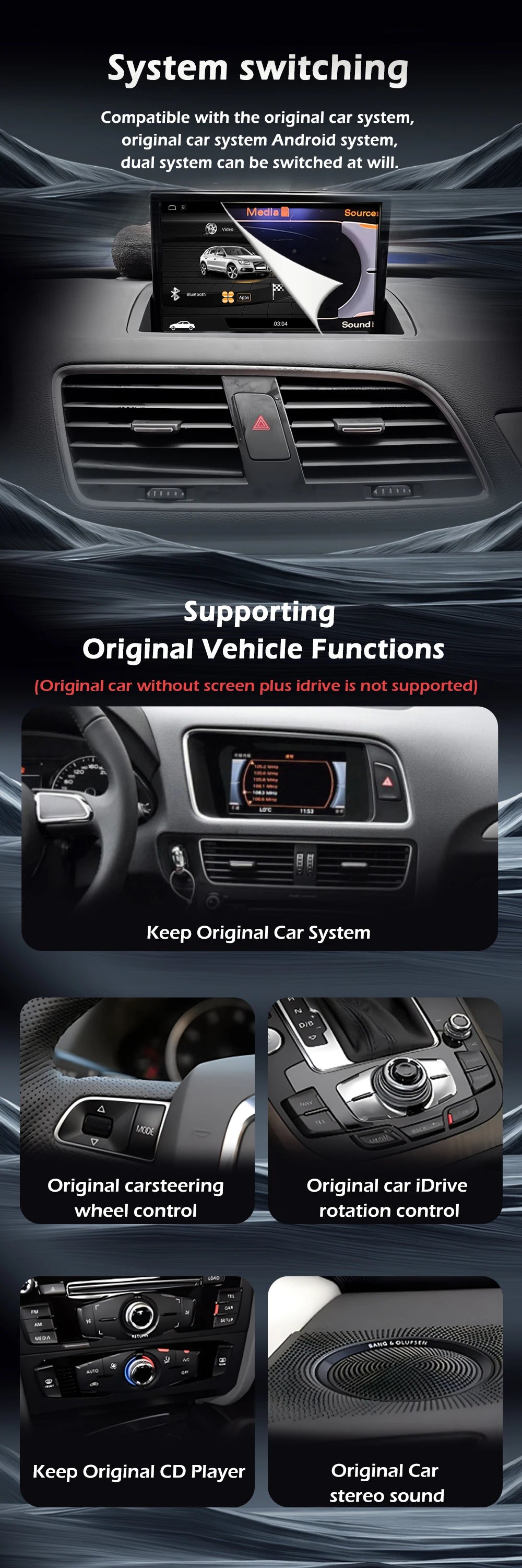 Wireless CarPlay Android 16 For Audi Q3 2011 - 2018 Car Multimedia Radio Navigation GPS WIFI Wired Auto DSP 8 inch Touch Screen