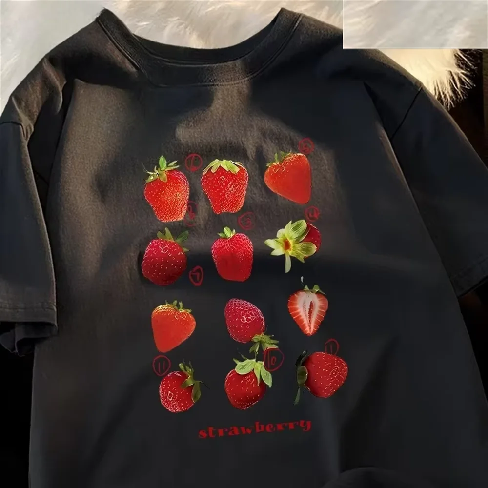 12 Types Strawberry Printing Women Tshirts Pattern Tee Clothes Summer T Shirts Harajuku Loose Couple T-Shirt Soft