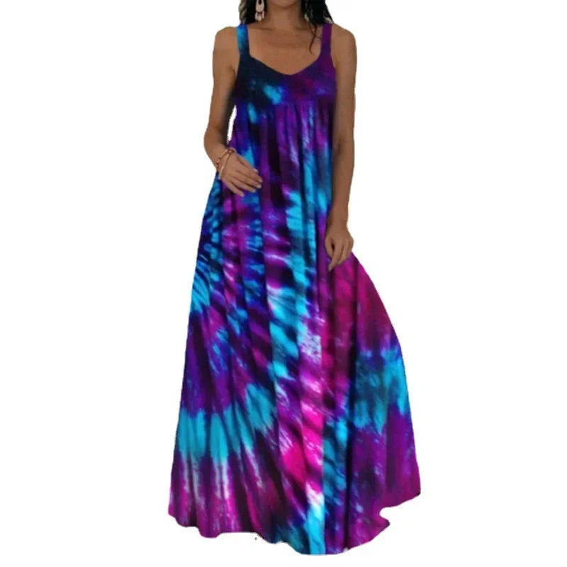 Women's Flame Print Sleeveless Maxi Dress – Casual Summer Sundress