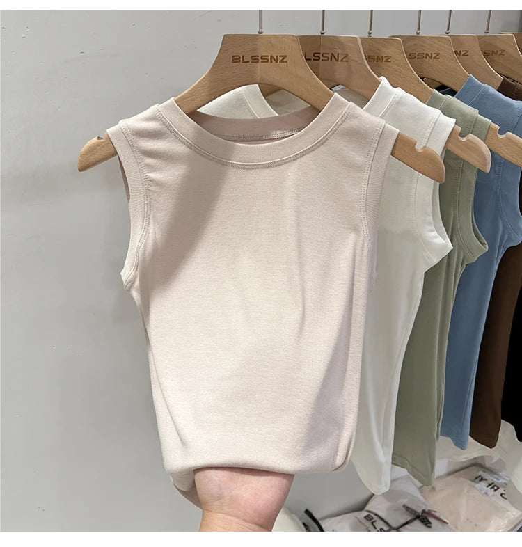 zjaiss 2026 Cotton Tops Neck Summer Basic Shirts White Black Casual Sport Vest Off Shoulder Green Women's Tank Top