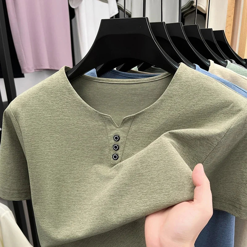 Men's Henley Tee - Short Sleeve, Slim Fit Breathable Streetwear