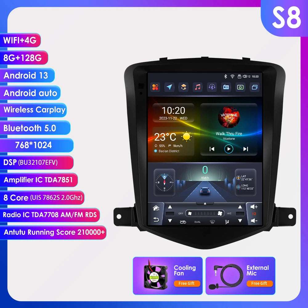 9.7" Android Car Stereo for Chevrolet Cruze J300 (2008–2012) — CarPlay, GPS, 4G, 360° Camera, Steering-Wheel Control