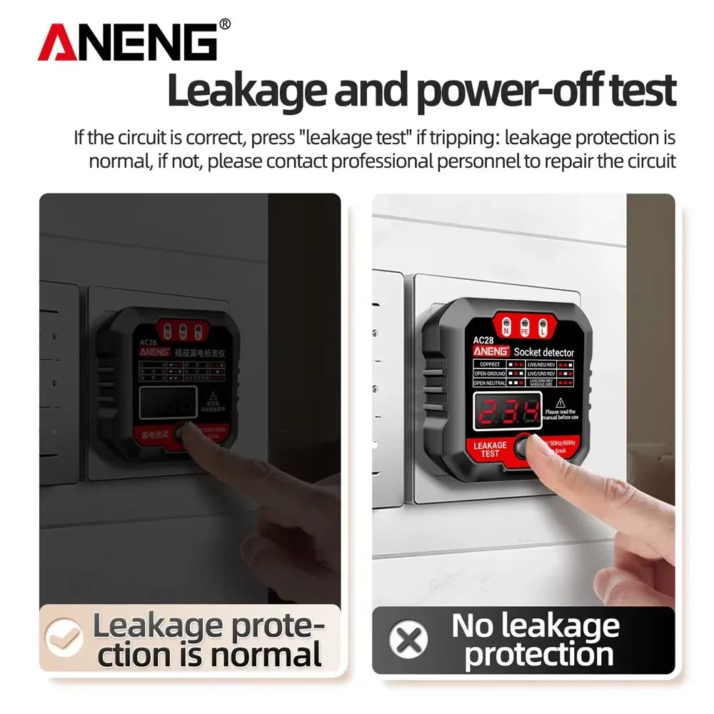 ANENG AC28 Digital Socket Power Tester Smart 50Hz/60Hz Zero Line Phase Circuit  Breaker Finder Check Voltage Tester EU/US Plug