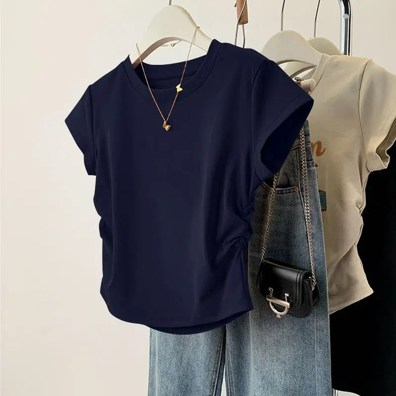 Women's Slim-Fit Round-Neck Tee — Breathable Casual Short-Sleeve Summer Top